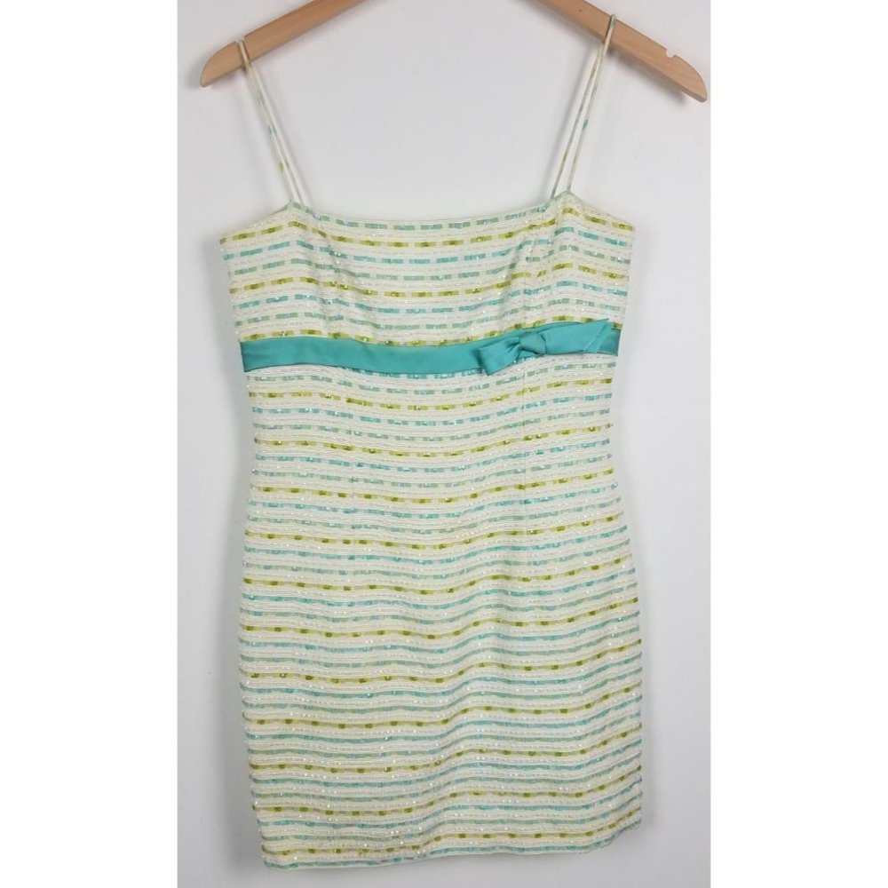 Carmen Marc Valvo Signature Women's Sz. 2 Mini 90's Green & Blue Sequin Dress